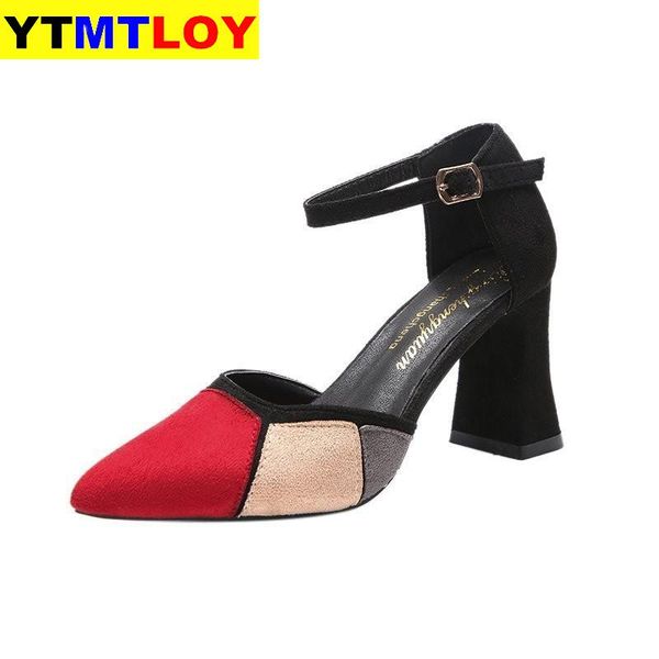 

new women high heels pumps stiletto pointed toe party ankle buckle casual office mix colors ladies wedding shoes size 34-39, Black