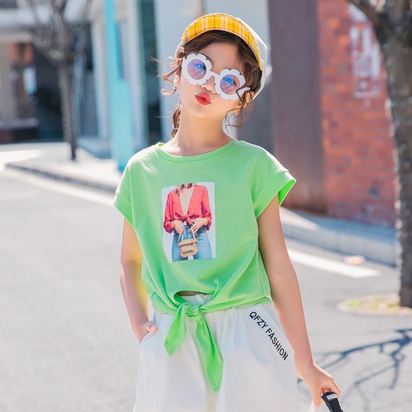 

fashion children's children's casual wear 2020 cotton loose printed t-shirt girls korean casual wear, Blue