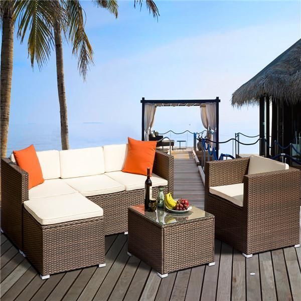 

rattan patio furniture set wicker sofa cushioned sectional furniture set garden patio sofa set 4 pieces brown