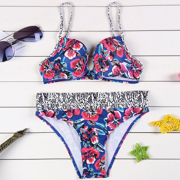 

women floral print bikini set polyester swimming two piece swimsuits swimwear beach suitwomen bandeau padded push up off shoulder, White;black