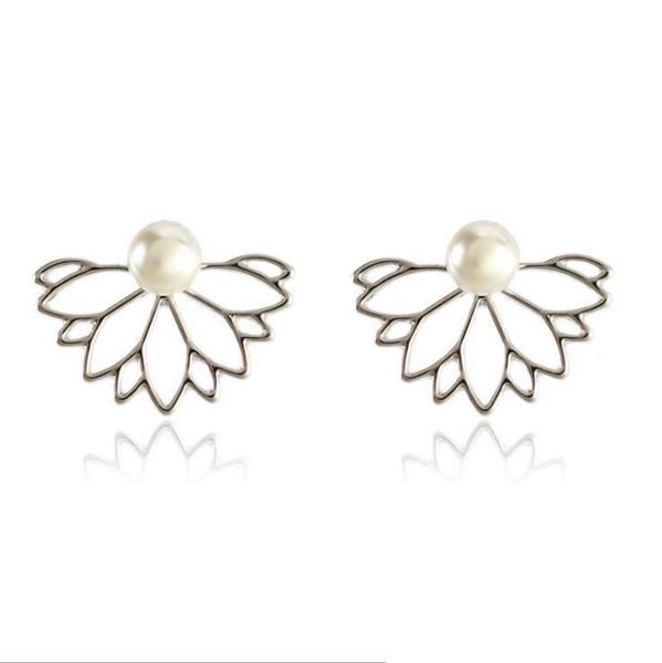 

fashion pearl lotus front and back ear nails alloy quick selling ear nail jewelry the gift for women and girl, Golden
