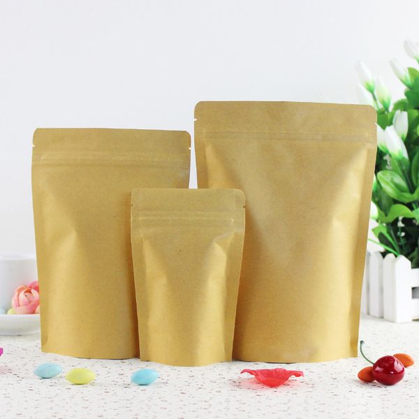 

100pcs / lot молния коричневый крафт алитирования мешок, встань крафт-бумаги алюминиевой фольги мешок многоразового ручки уплотнения grade