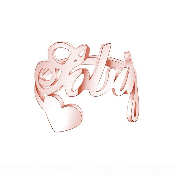 

romantic gifts custom heart name rings for women men personalized stainless steel gold color wedding rings for lovers jewelry, Silver