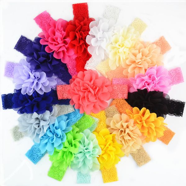 

ywhuansen 18pcs/lot chiffon flower newborn headband elastic lace bows for girls baby hair bows hairbands accessories for girls y200710, Slivery;white