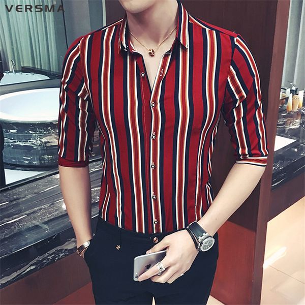 

versma 2020 korean harajuku bf chiffon pajamas stripe shirt men women summer slim fit hip hop gd nightclub couple shirts men 5xl, White;black
