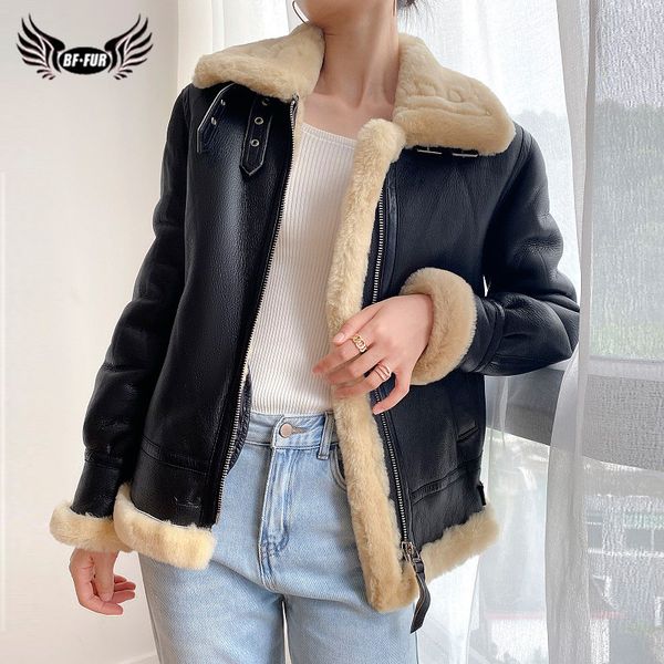 

bffur 2020 new real fur coat natural whole skin natural lamb fur jacket winter thick warm genuine leather coats punk outwear, Black