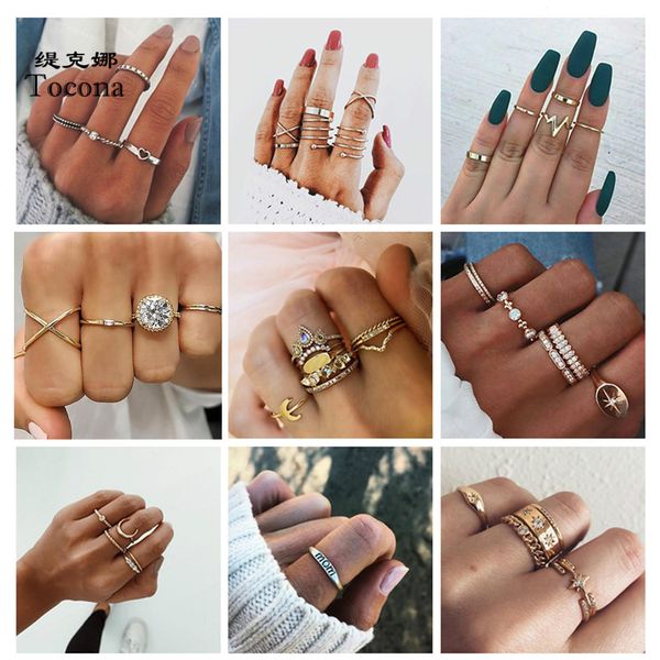 

20 стиль новая мода bohemia hollow finger кольца геометрическая луна корона форма clear кристалл камень дизайн ювелирных изделий женщины муж, Golden;silver