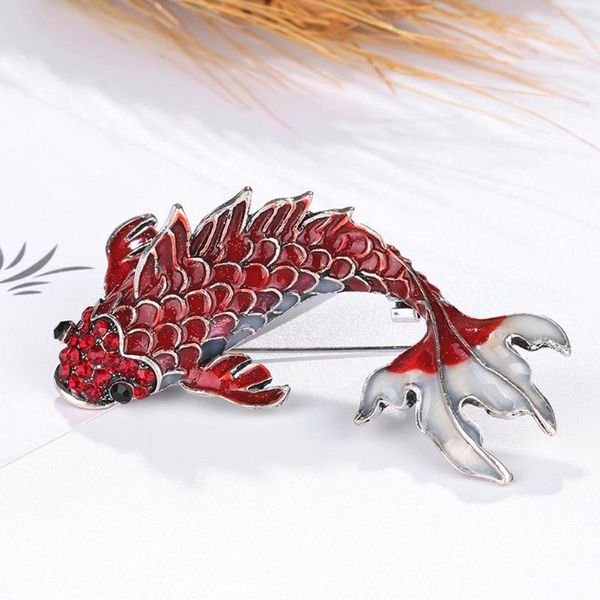 

luxury women goldfish carp enamel rhinestone badge brooch pin clothes decor custom models banquet dress coat accessories, Gray