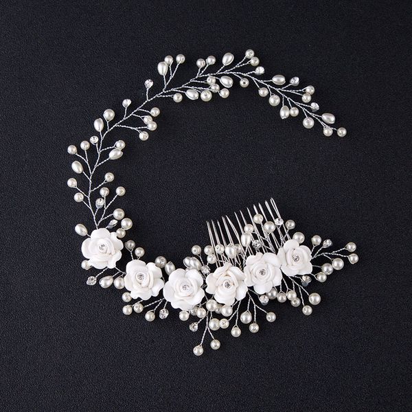 

white pearl flower hair combs jewellery tiaras women headband with comb bridal hair jewelry wedding accessories for bride, Golden;silver