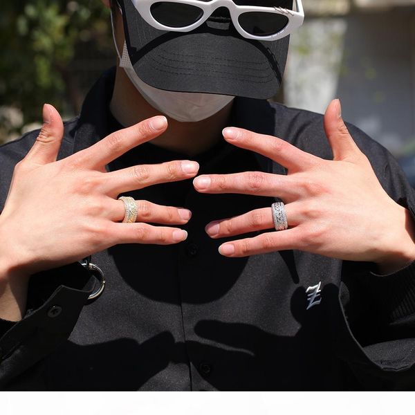 

luxury jewelry hippa-micro zircon swiveling cuban ring real gold electroplating fashion high-end hipstercopper inlayed cubic zircon ring, Silver