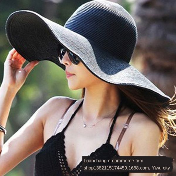 

korean new hawaiian sun straw straw women's beach hat outdoor sun hat, Blue;gray