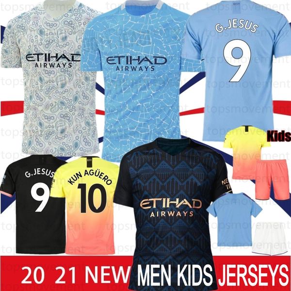 

20 21 new kun aguero manchester soccer jerseys men kids kit sterling mahrez jesus de bruyne sane de bruyne football shirts 2020 2021, Black;yellow
