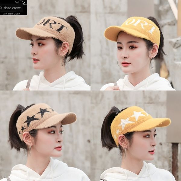 

9450 korean style letter embroidery all-match empty embroidered mink wool plus velvet baseball cap sports knitted baseball cap, Blue;gray