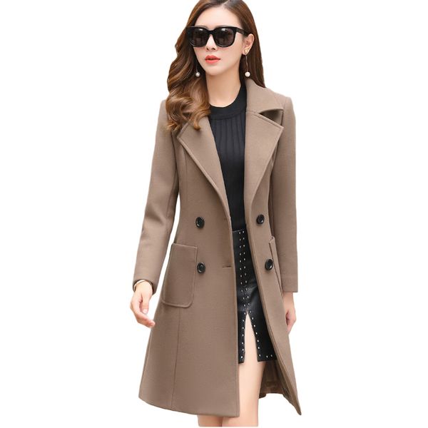 

women's wool & blends women winter coats warm 2021 slim fit fashion casual office lady womans coat jacket khaki plus size, Black