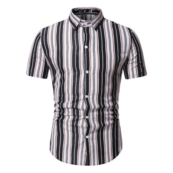 

2020 men's stripe leisure hawaiian shirt short sleeve button fit shirt men's summer fashion tw35, White;black
