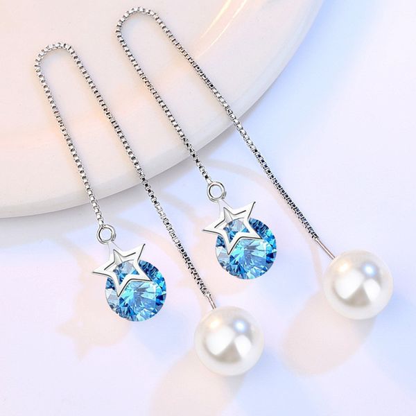 

new korean tassel pearl long drop earrings five stars ear line long drop earrings animal ear stud for women elegant jewelry gifts, Silver