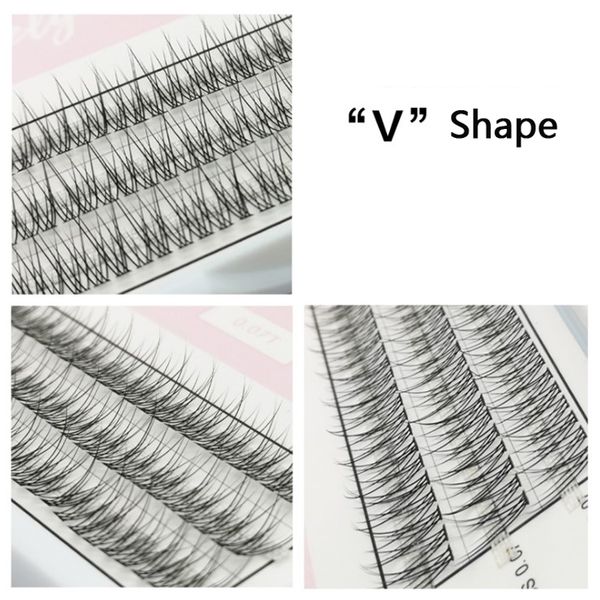 

natural fake eye lashes v shape crisscross c curl fish tail eyelash beauty makeup individual cluster grafting fake eyelashes