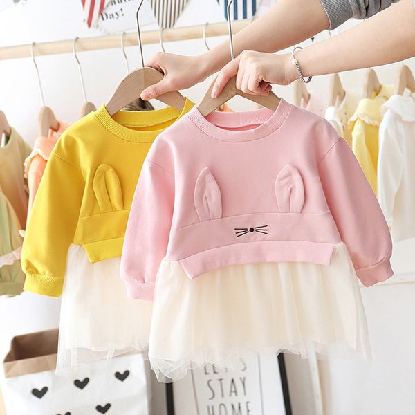 

kids designer clothes girls' dress 2020 children's long-sleeved sweatshirt stitching mesh dress spring and autumn princess clothes, Red;yellow