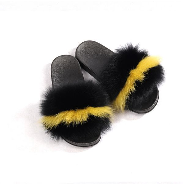 

fox fur slides vendors customize fox fur slides fox fur slippers women, Black