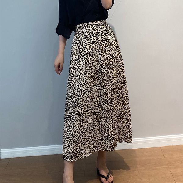 

women skirt leopard print midi skirt new fashion printed high waist women's, Black