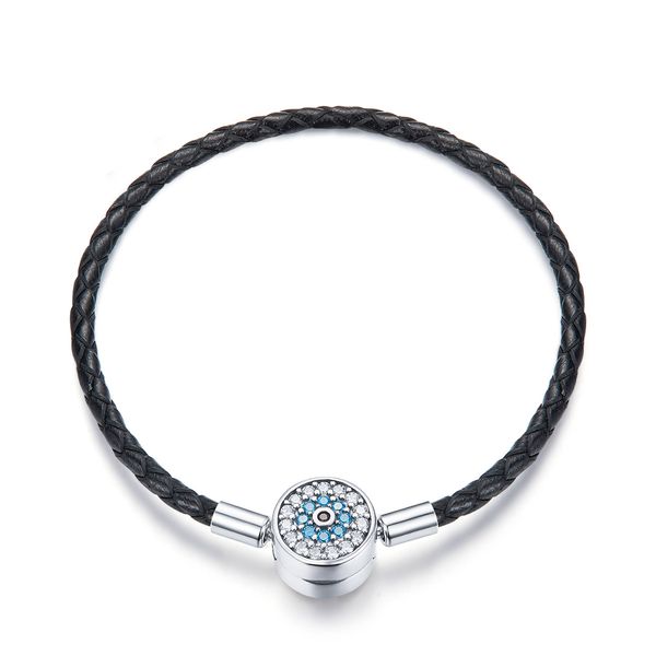 

aaa cz evil eyes clasp leather european bracelet fit pandora charms 100% 925 sterling silver european bracelet, Black