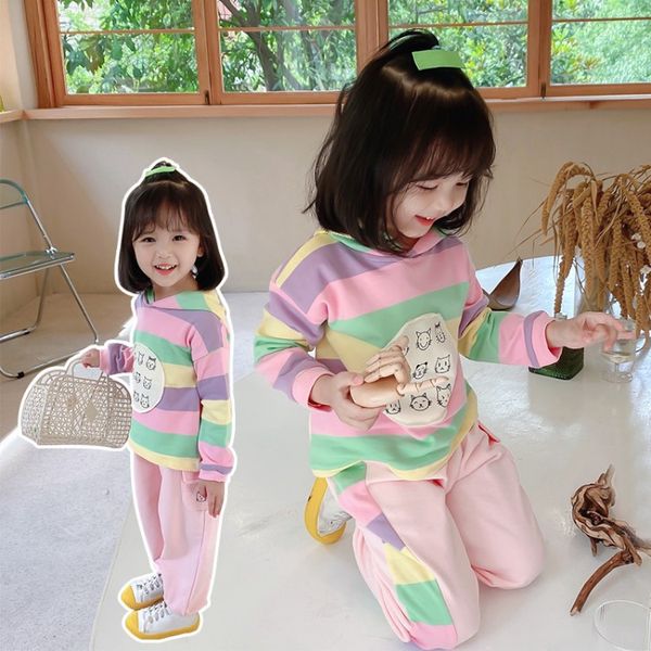 

детские дизайнер одежды girls2020 весна и осень новый стиль полосатый свитер мультфильм двухсекционный корейский спорта вскользь suit поколе, White