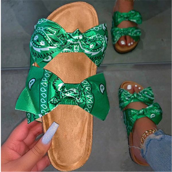 

2020 summer women sandals silk bow flat shoes ladies beach shoes slipper outdoor fashion student home casual slippers, Black