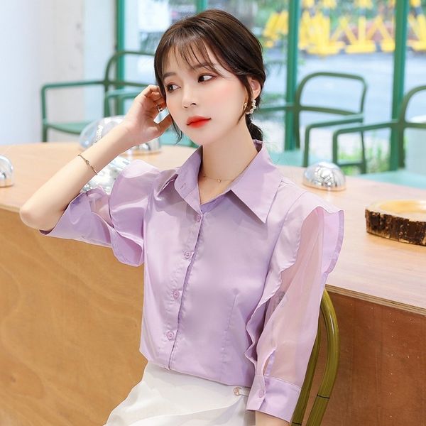 

2020 new workplace women's clothing temperament korean style shirt western style summer design niche shirt for women, White