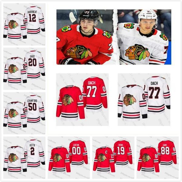 

77 kirby dach customize 2020 new chicago blackhawks 88 patrick kane lehner 19 jonathan toews shaw 2 keith debrincat seabroo hockey jersey, Black;red
