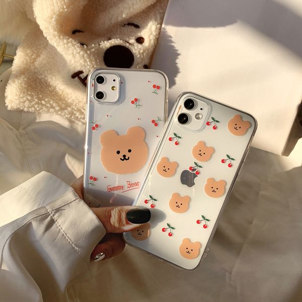 

retro cherry bear letters couples cute phone case for iphone 11 pro max x xs xr case silicone cover for iphone 7 8 6 plus case