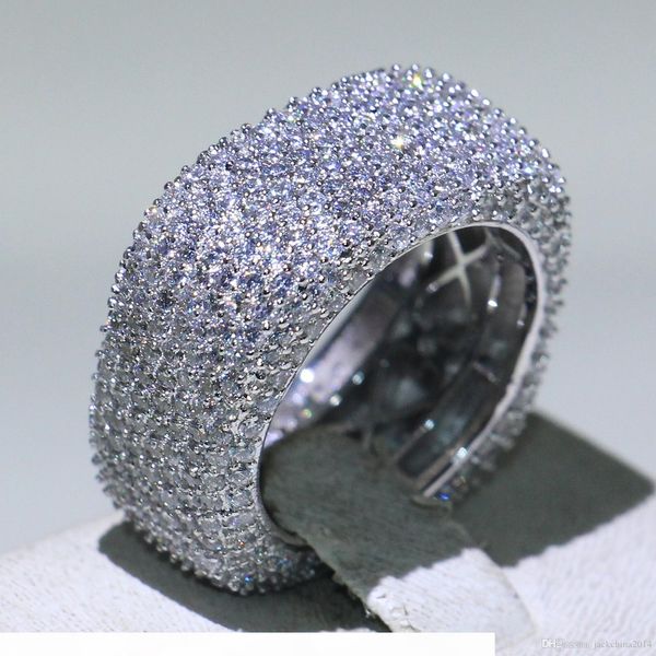

o size 5 -10 luxury jewelry 925 sterling silver fill pave mirco full white sapphire cz diamond promise ring wedding women band ring for, Slivery;golden