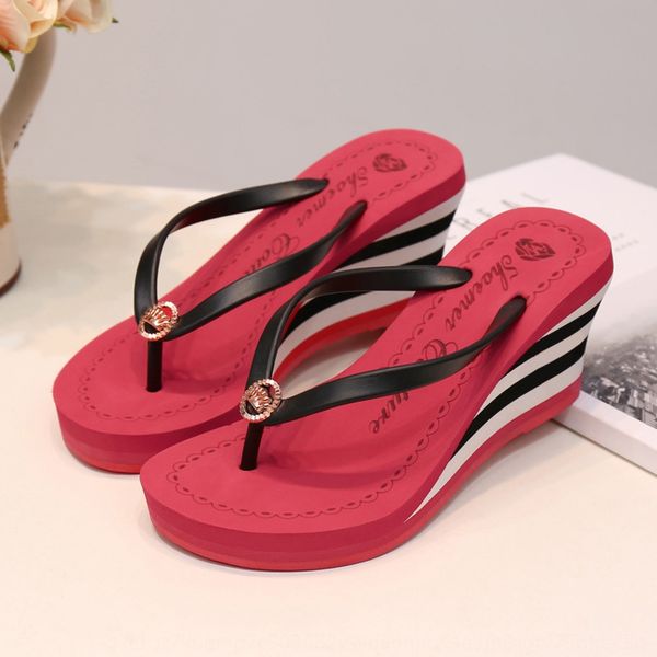 

2020 summer new hong kong style women's toe-clipsandals and sandals heel thick bottom wedge flip-flops