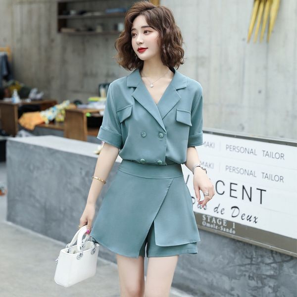 

shorts business shorts suit women's summer 2020 korean style new small western style fashion aging skirt two-piece suit, Gray