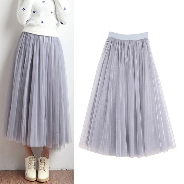 

fashion tulle pleated skirt for women spring autumn solid long skirts grey black white three layer mesh tutu fairy polyester streetwear