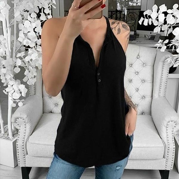

2020 women halter v neck white sleeveless basic cotton summer t shirt plus size 5xl ladies backless tee