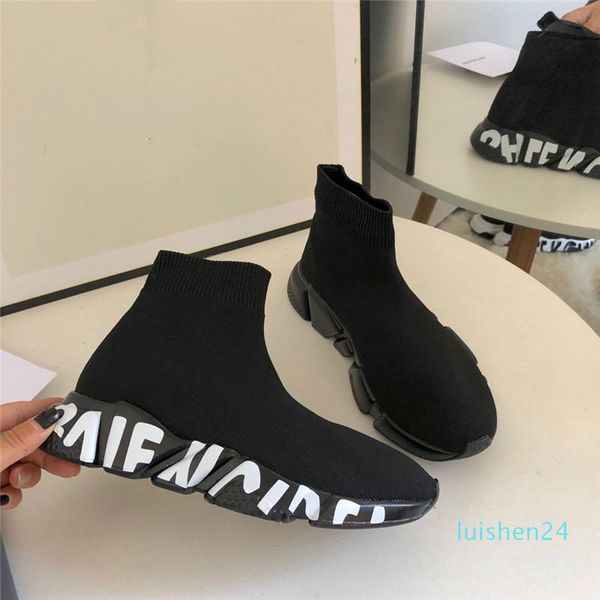 

with box designer socks speed trainers knit paris sock shoe sock knit triple s boots trainers runner sneakers men women ltsl24, Black