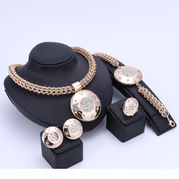 

luxury big dubai gold color crystal jewelry sets fashion nigerian wedding african beads costume necklace bangle earring ring, Slivery;golden