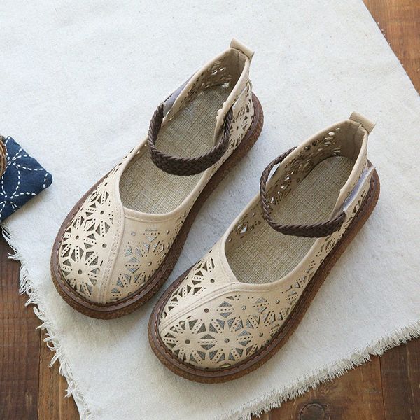 

2020 new sen literary retro hollowed out toe thick bottom big head shoes summer cotton and linen fashion wild flat shoes women, Black