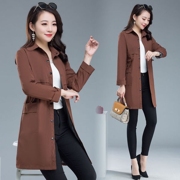 

spring autumn coat single breasted trench woman elegant fashion long women windbreakers overcoat ladies causal clothes w118, Tan;black