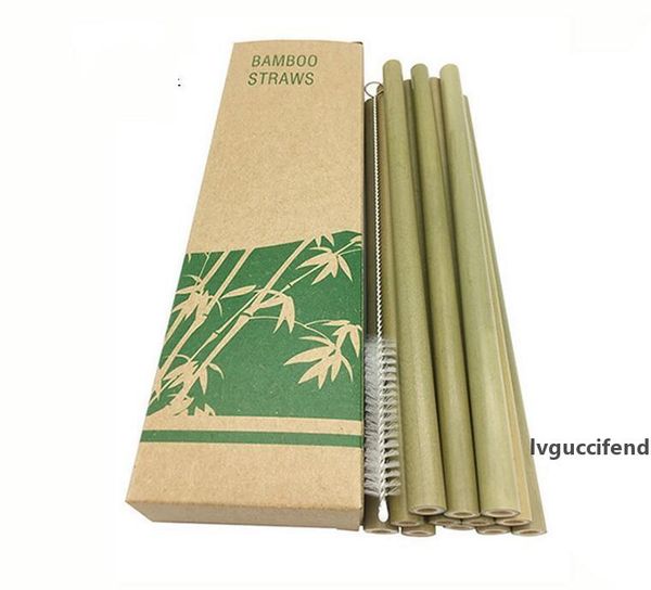 

new 20cm natural bamboo straight straws with cleaning brush reusable drinking straws drinking tool 12pcs/set for bar home party ship