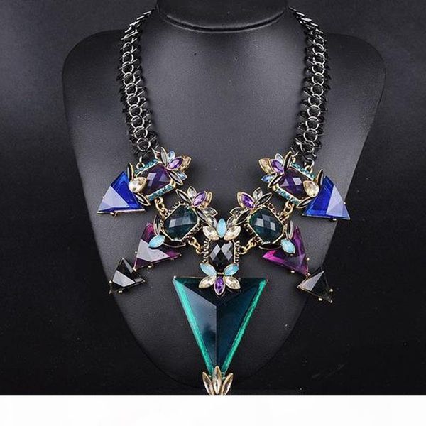 

2017 новая мода ювелирные изделия для женщин большой треугольник rhinestone ожерелье заявление коренастый цепочки кристалл колье bib колье п, Golden;silver