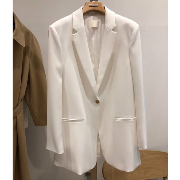 

women's jacket 2020 autumn new women's fashion long loose long sleeve white suit casual ladies blazer, White;black