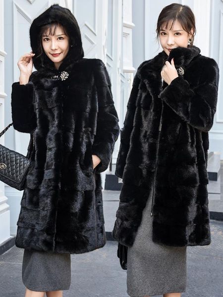 

2020 new winter long section of whole fight mink coat block 1009, Black