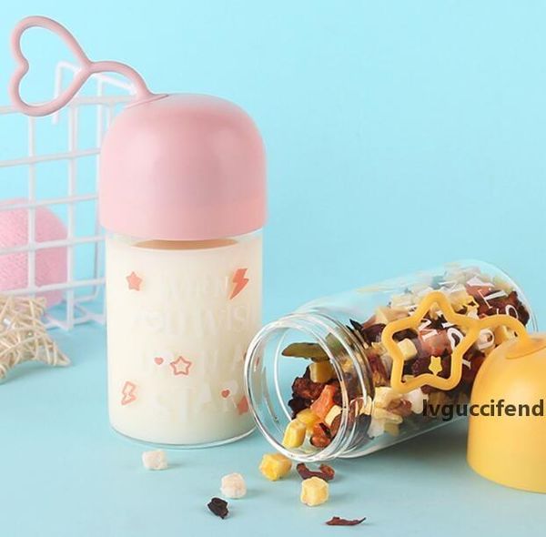 

2019 new factory wholesale cartoon portable glass transparent hand cup creative household cup cute student water cup