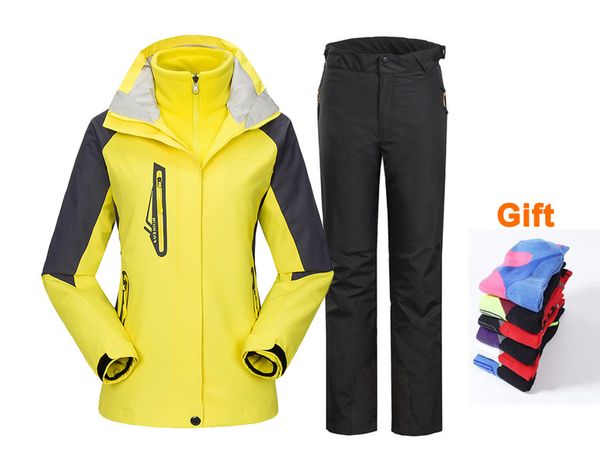 

women's winter windbreaker hiking suit waterproof outerwear sport hoodied camping trekking warm female coats and pant, Blue;black
