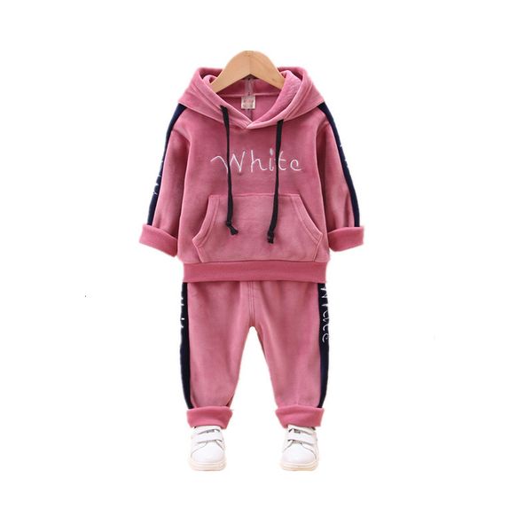 

new autumn winter sports children fashion clothing kids thick velvet hooded pants 2pcs/sets boys girls tracksuit infant clothes, White