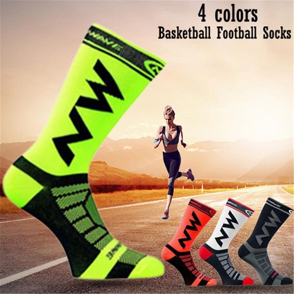 

breathable non-slip cycling socks mtb bike bicycle uv protection run jogging quick drying nylon sports basketball football sock, Black