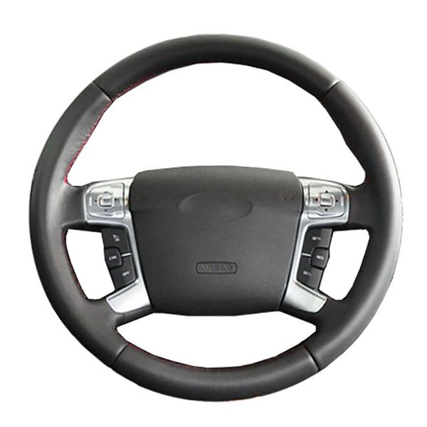 

diy genuine leather car steering wheel cover for mondeo 4 2007-2012 s-max 2008 focus 3 kuga/ protect steering-wheel