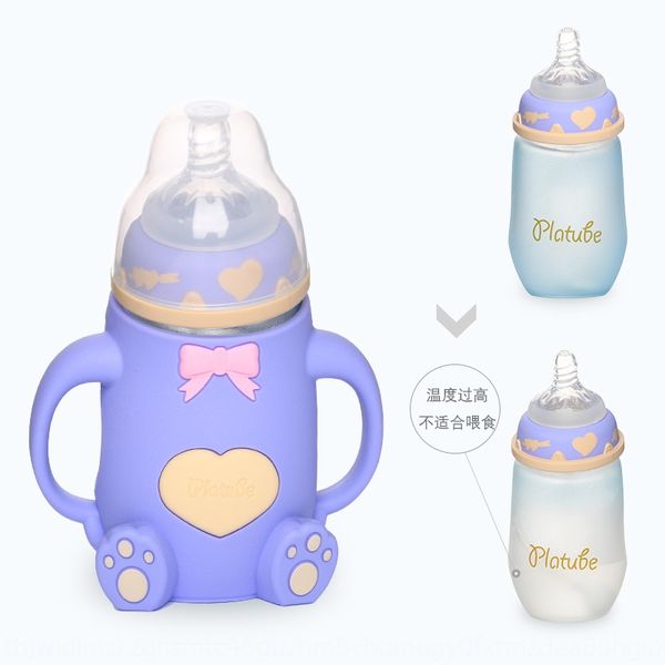 

ic6ex baby temperature baby drop wide mouth glass feeding s anti-scald with handle silicone milk bottle milk bottle silicone case maternal a