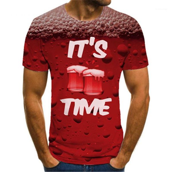 

men tshirt 3d beer time printed short sleeve summer funny 3d pattern o-neck casual tees funny 3d printed streetwear tshirt, White;black